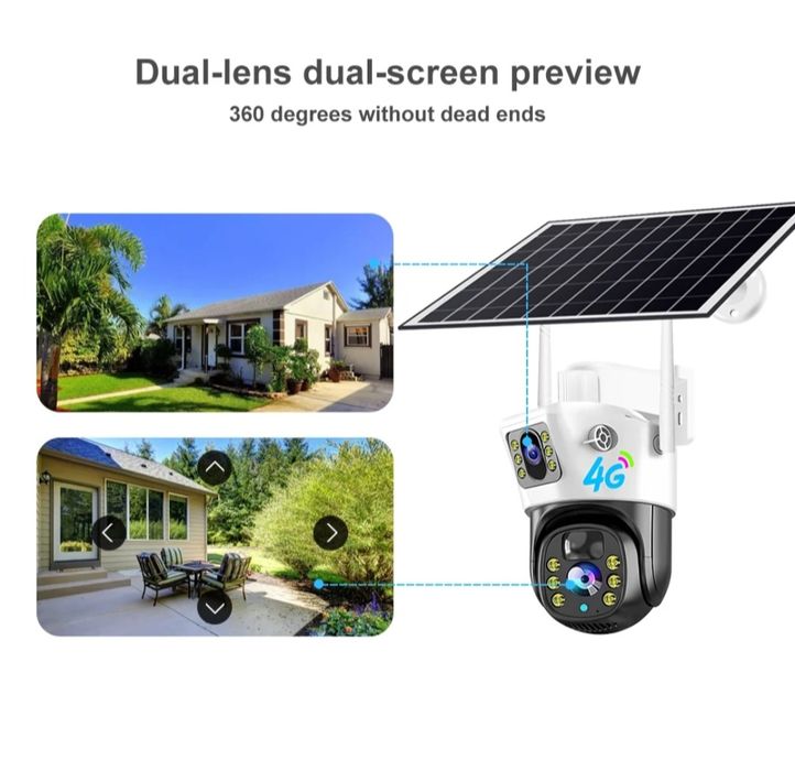 6mp Camera de Supraveghere Dubla 4g Panou Solar