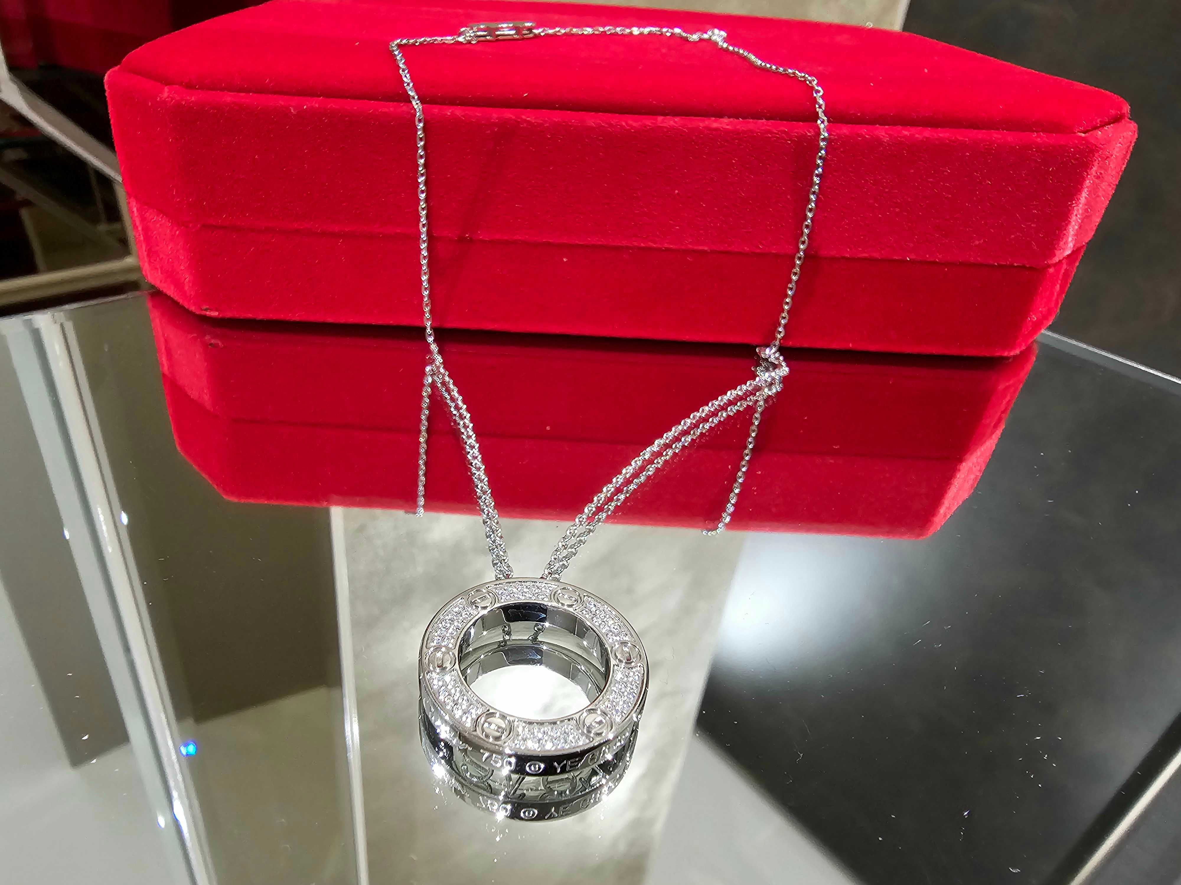 CARTIER Love White Gold Large Paved Diamonds Pendant Дамскo Колие