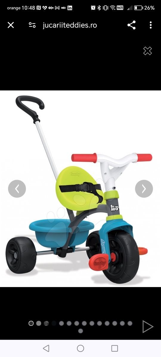 Tricicletă cu rulare undirecțională Be Move Tricycle Blue Smoby