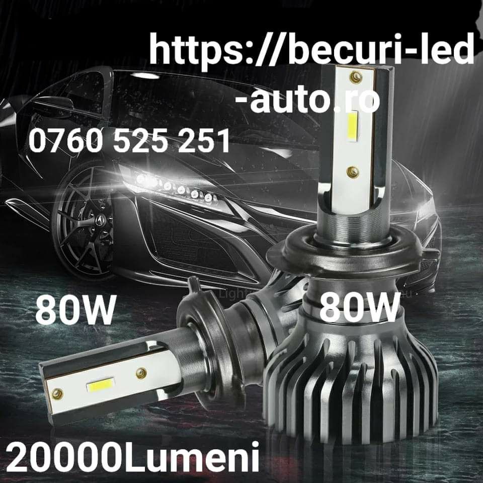 Becuri led H1,H3,H4,H7,H8,H9,H11,H12,Hb2,Hb3,Hb4(20000LUMENI/6000K/80W