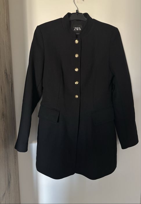 Palton Zara - cambrat - negru - 50% lana - marimea S - elegant
