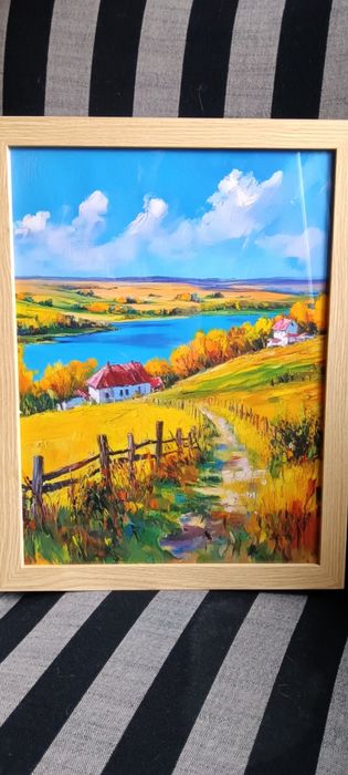 Хармония-пасторална сцена с къщичка, поток и диви цветя, идеална за до