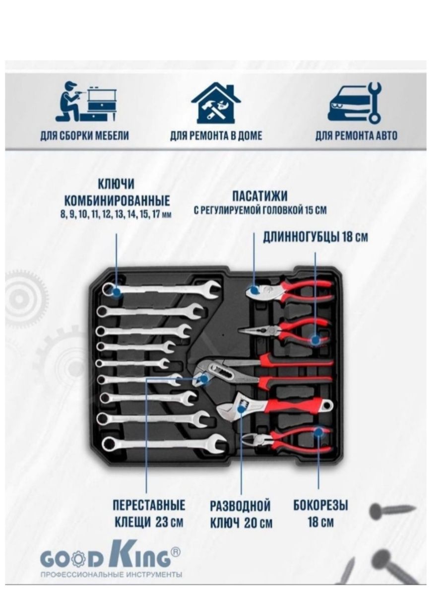 Универсальный набор инструментов из 187 предметов
Упакован в кейс-чемо