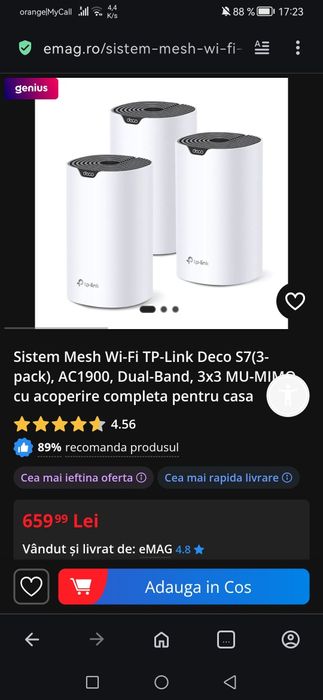Sistem Mesh Wi-Fi TP-Link Deco S7(3-pack), AC1900, Dual-Band