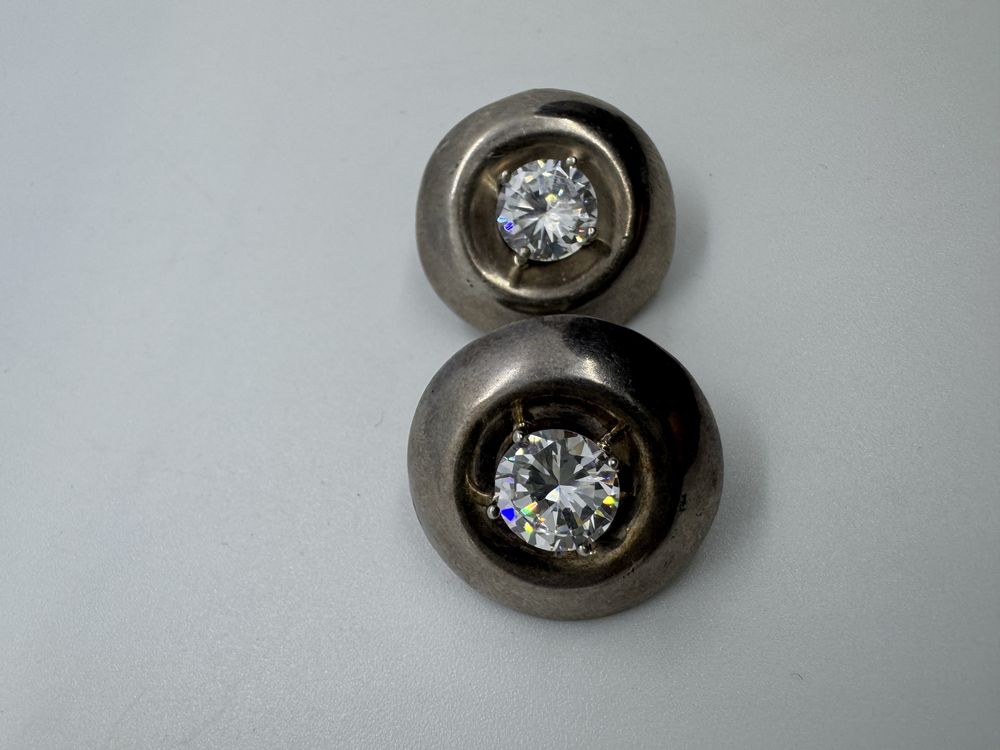 Cercei din argint, tija de aur si cubic zirconia