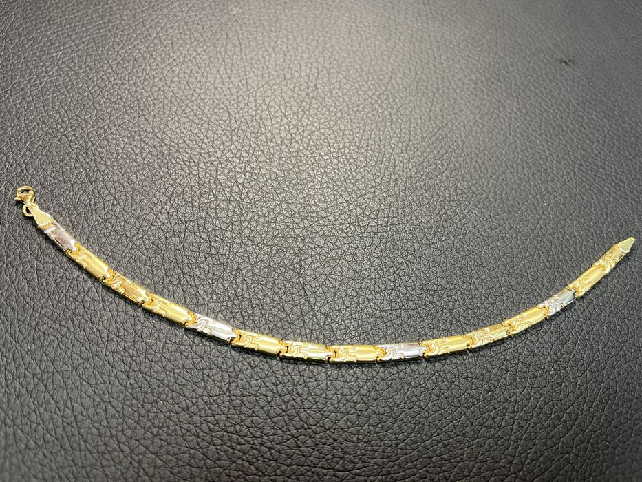 Златна гривна нова 14 K 585 Gold zlatna grivna  бяло-жълто злато