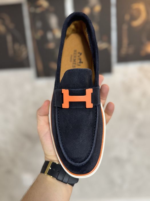 Espadrile/Mocasini Barbati Hermes Din Piele Albastru Indigo!