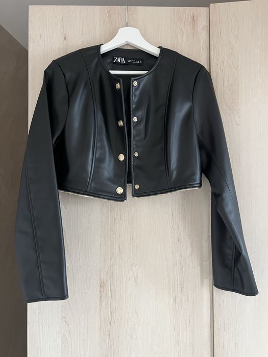 Черно кожено яке Zara