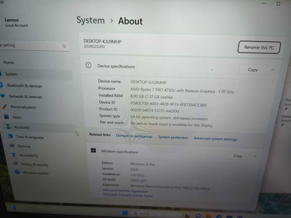 Laptop lenovo thinkpad L15 ryzen 7 4750u 8gb ram ssd 512gb