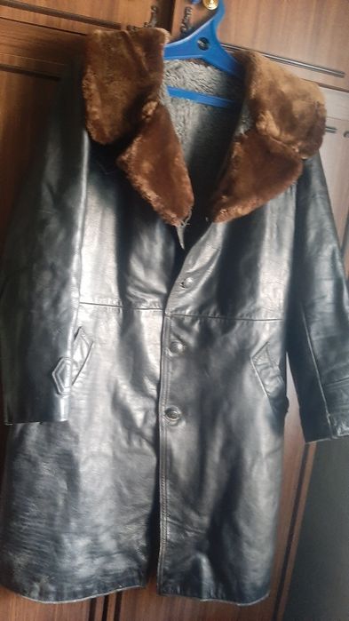 Кожаный плащ пальто натуральный мех