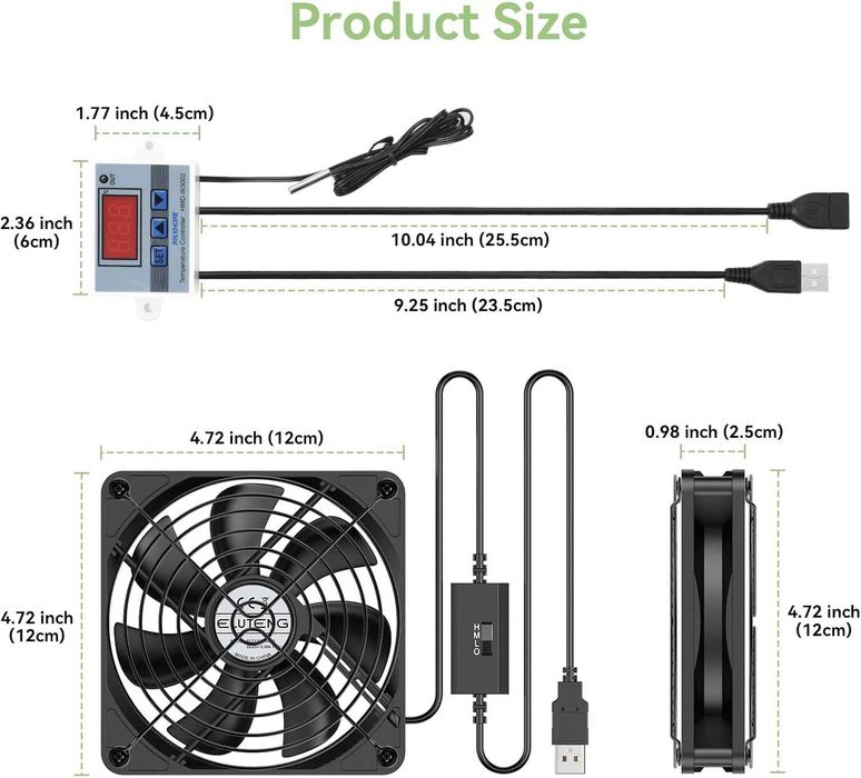 ELUTENG USB Fan 120mm with Digital Temperature Controller 5V