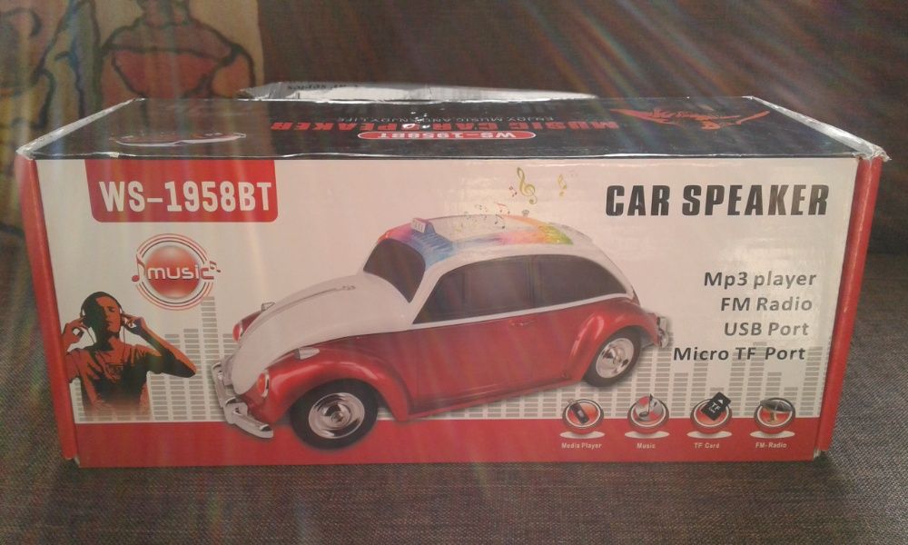 Boxa portabila cu acumulator stil Volkswagen Beetle (usb,mp3 si radio)