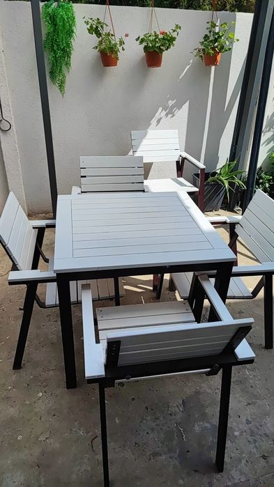 vand set 5 scaune si masa ALUMINIU si blat HPL