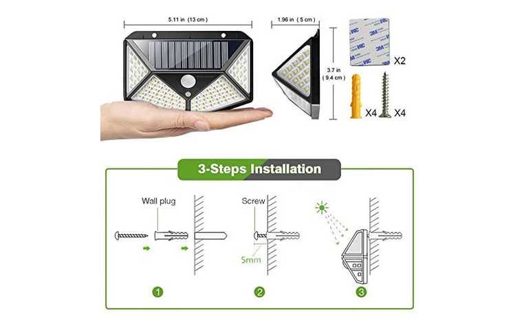 Lampa solara de perete cu 4 fete senzor de miscare 100 LED-uri BK-100