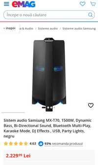 Vand sistem audio Samsung MX-T 70, 1500 w
