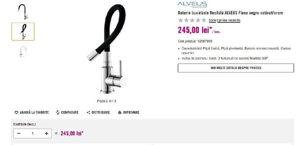 Baterie chiuveta bucatarie, neagra, flexibila