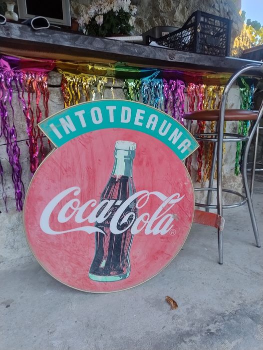 Reclamă Coca-Cola Vintage ’90 . Placă rotundă originală cu ramă metal