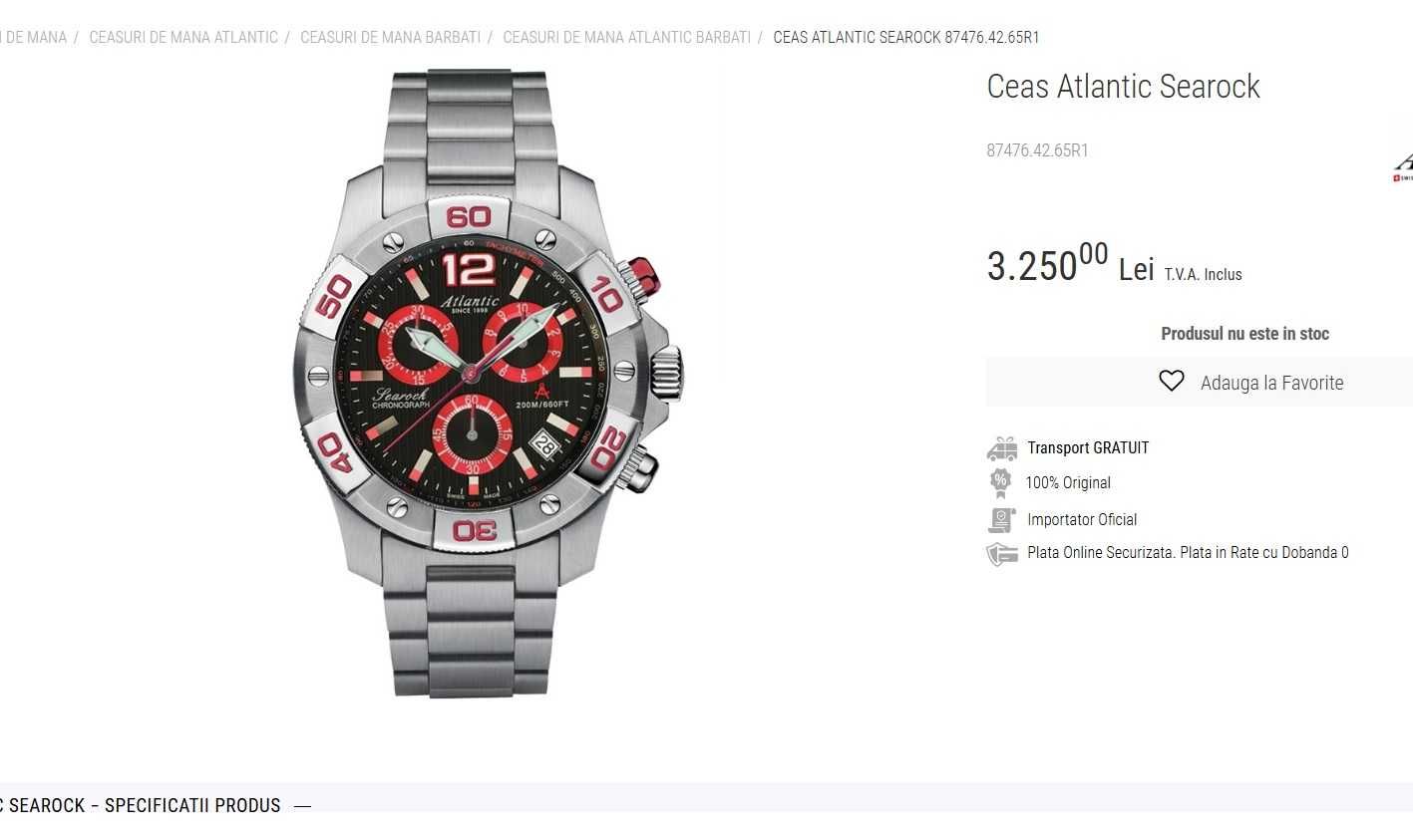 Ceas elvetian, swiss made, Atlantic Seacrest 43mm