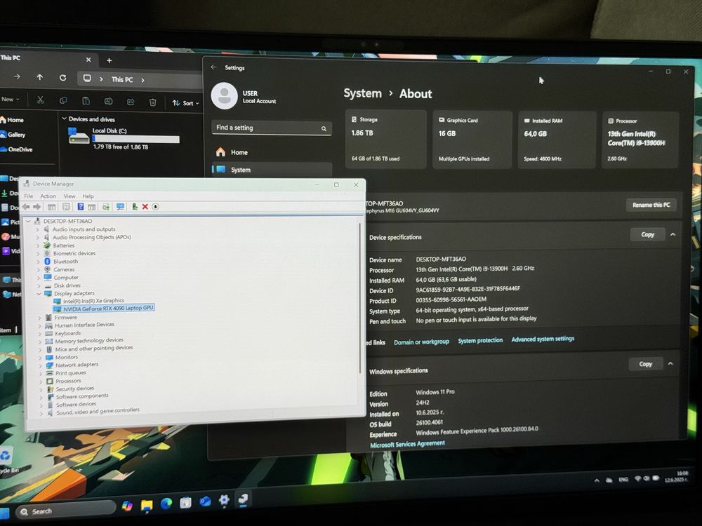 16’QHD+240Hz/RTX 4090 16GB/Asus Zephyrus M16/i9-13900/64GB DDR5/2TB