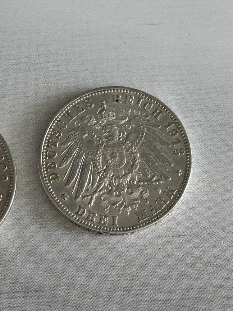 moneda Germania Bavaria Otto 3 marci mark 1908 1913