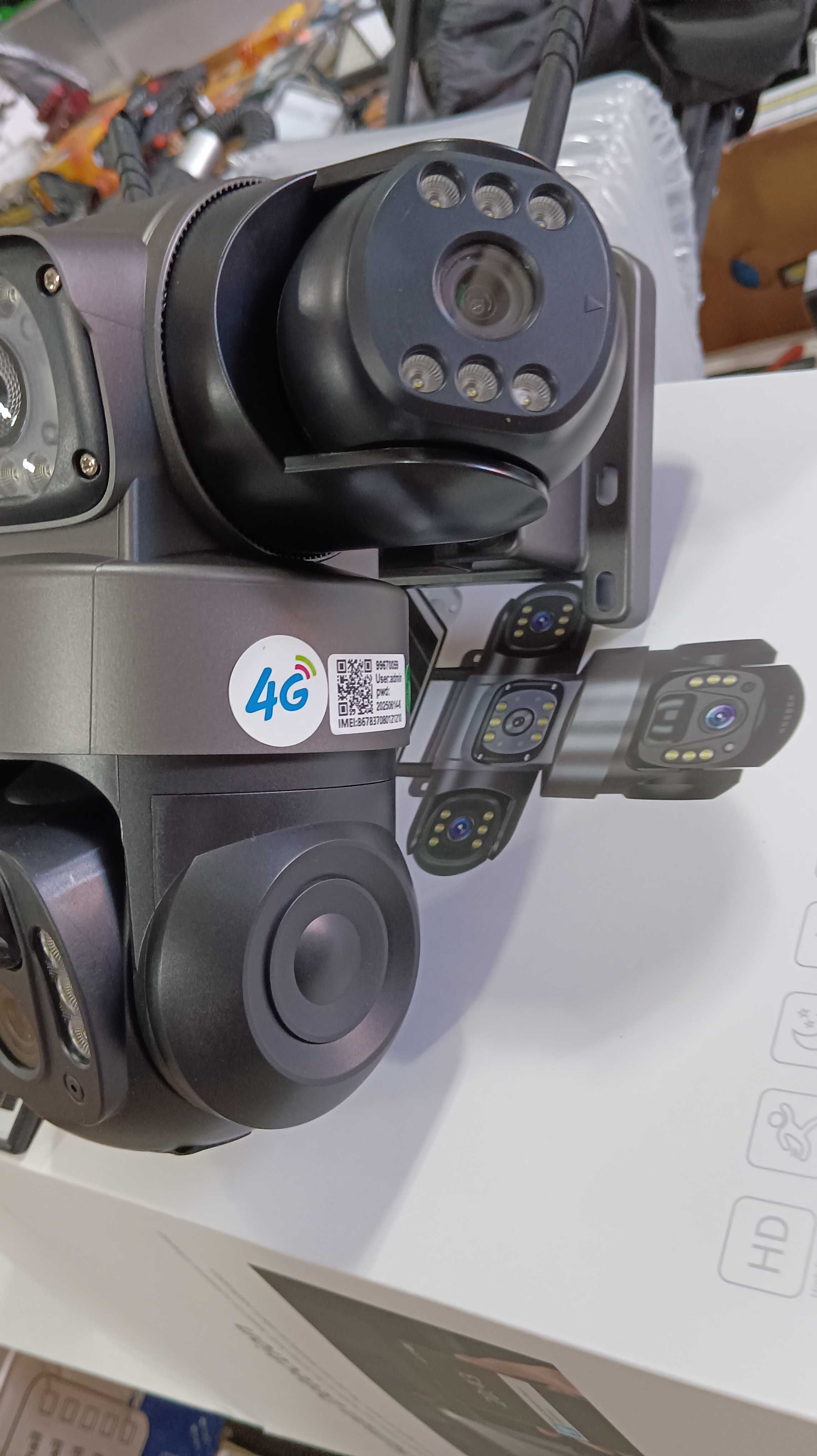 Четворна соларна безжична въртяща камера 4G 12MP работи  СИМ SIM карта