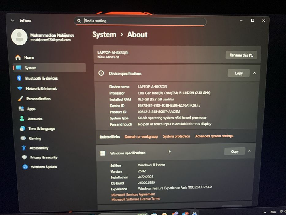 Acer nitro v-15 igravoy noutebook i5-13420H rtx 4050 16gb ram