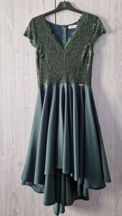 Rochie elegantă verde fusta asimetrica