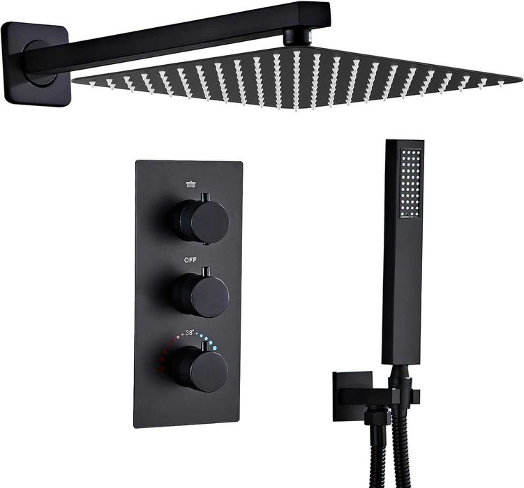 Baterie Incastrata+ termostat+ dus 30cm Black/Crom,REDUS de la 1250RON