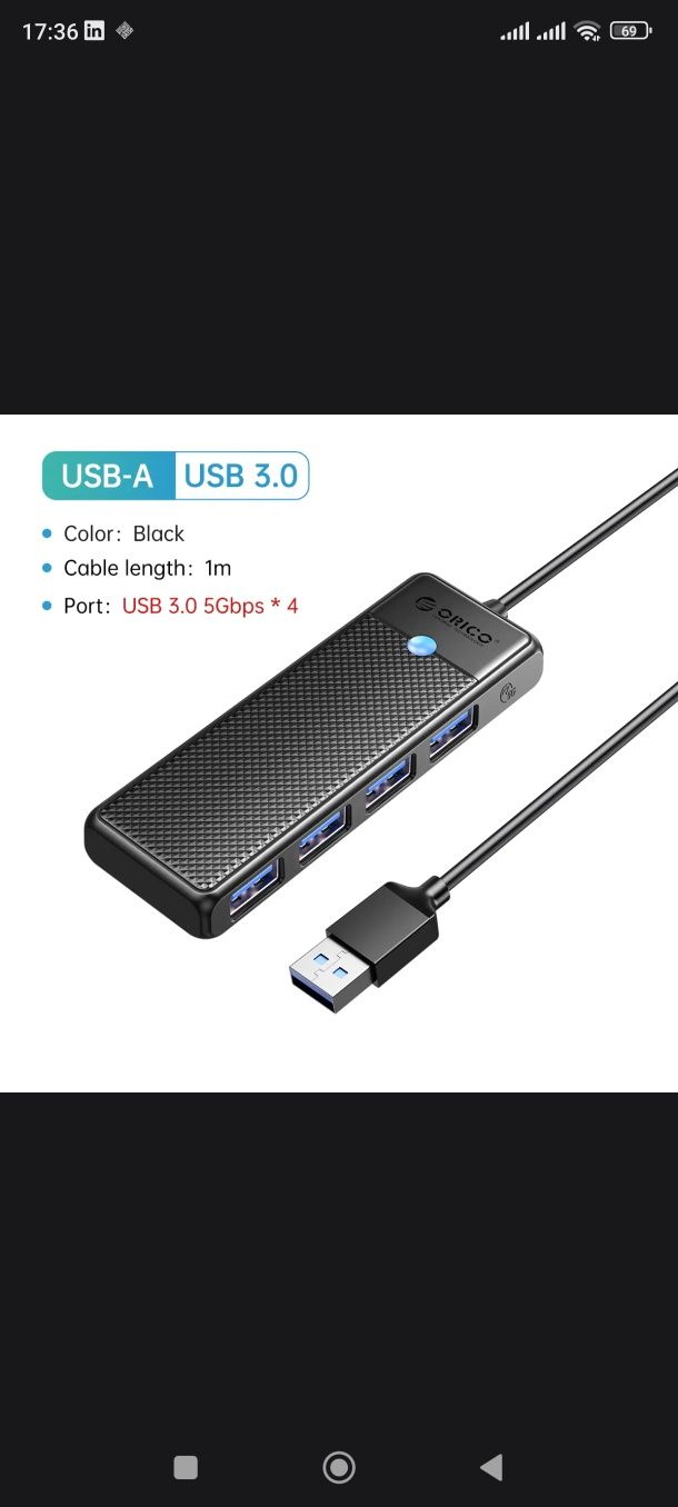 USB 3.0 hub 4 в 1 (1m)