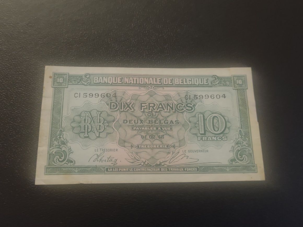 Bancnota 10 francs 1943 Belgia