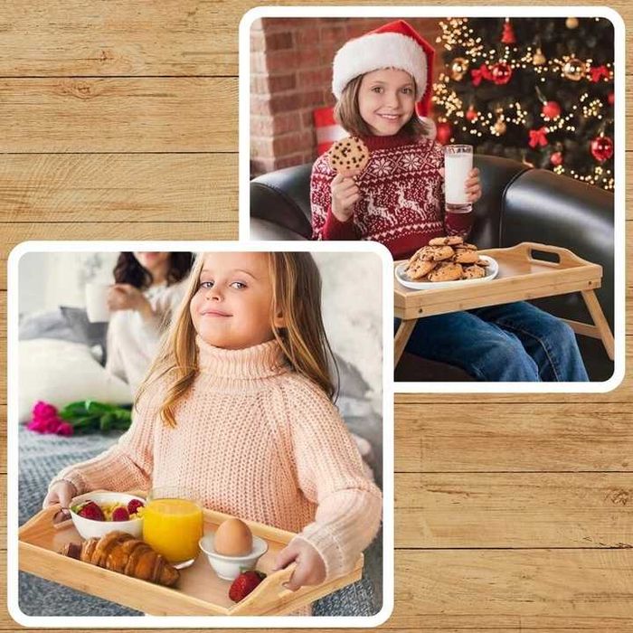 Сгъваема бамбукова масичка за лаптоп и закуска в леглото Ruhhy