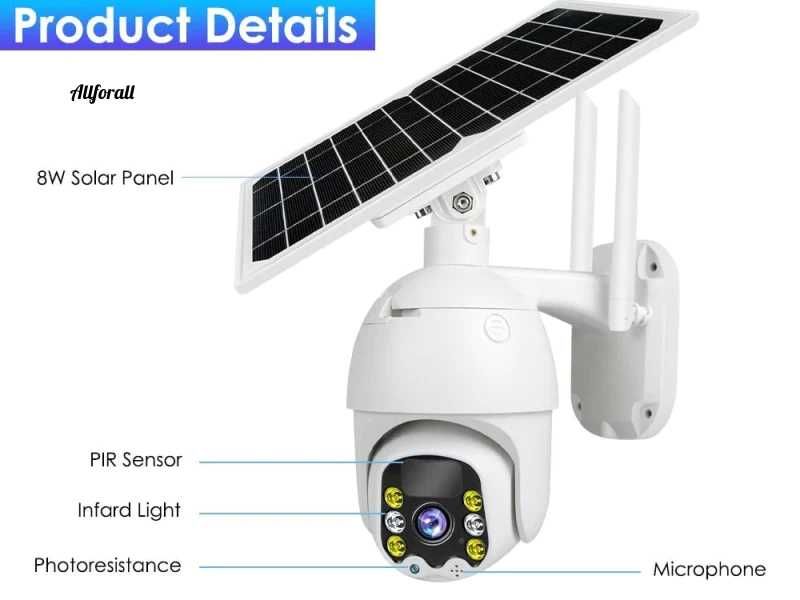 Camera de supraveghere cu panou solar, 1080p,4G/Wi-Fi,6 acumulatori!