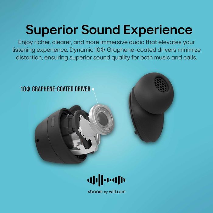 Căști LG xboom Buds de will.i.am sunet semnătură cu drivere din grafen