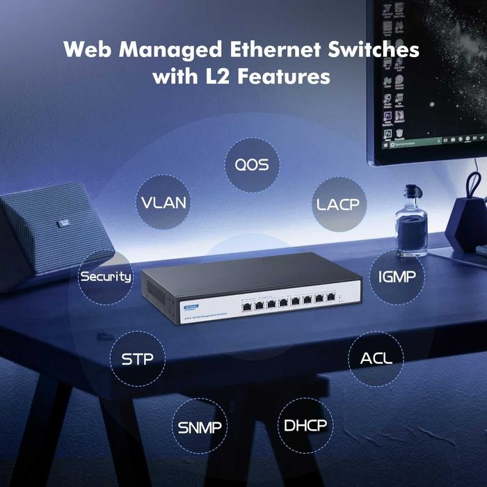 Switch ethernet 10G 8 port gestionat,auto-negociere 10G 5G 2.5G 1000M