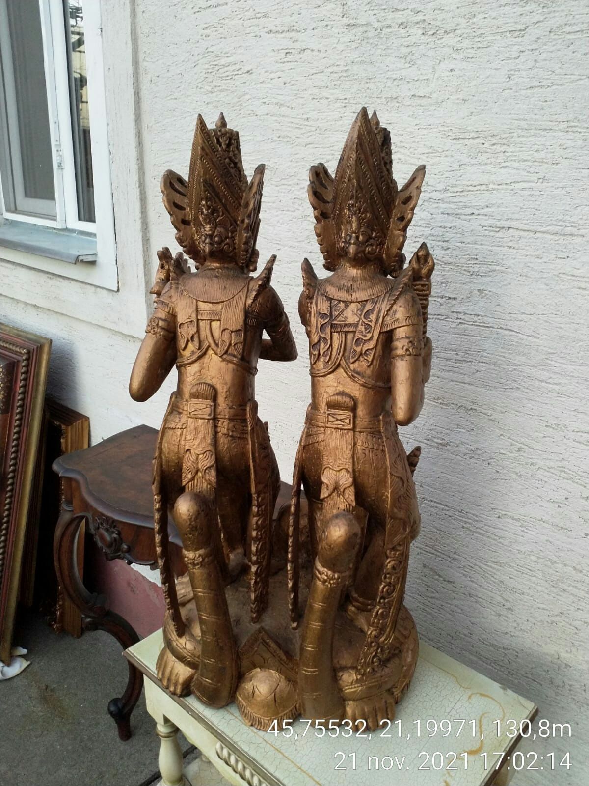 Statuie Zeu Zeitati Bali lemn sculptat manual foita aur antica Asia