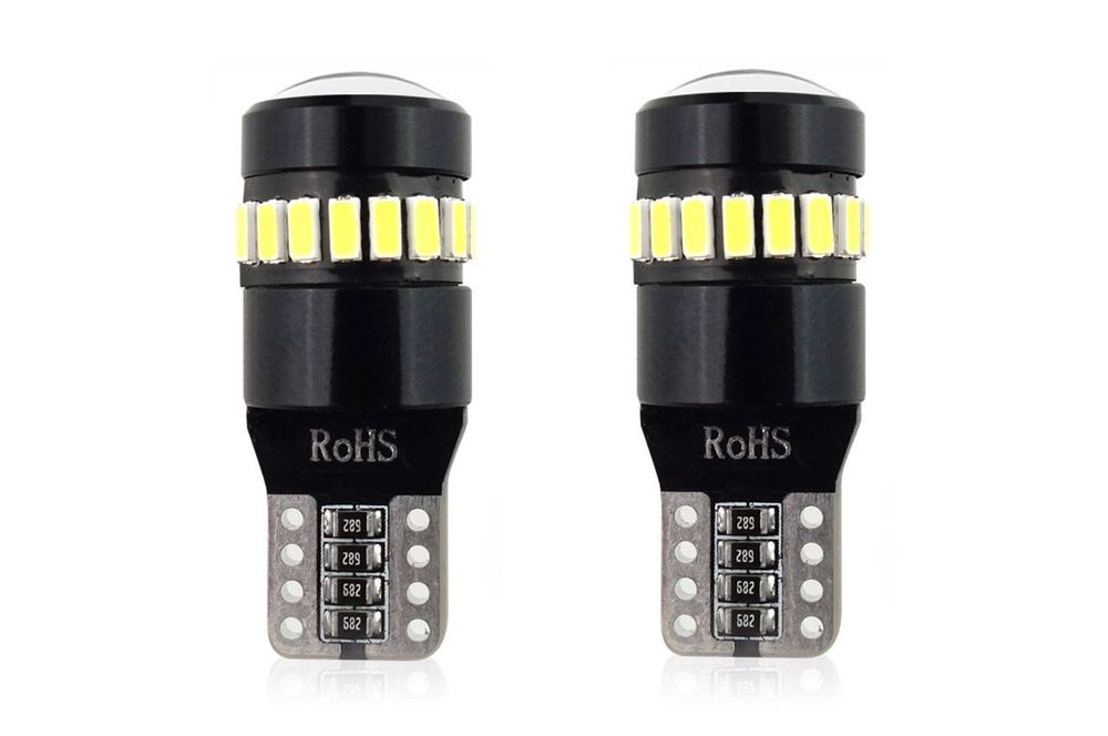 Bec de pozitie tip LED Canbus, T10 W2.1x9.5 W5W, 12V-24V, 18 SMD 3014 + 1SMD, culoare alb, Amio, set 2 buc