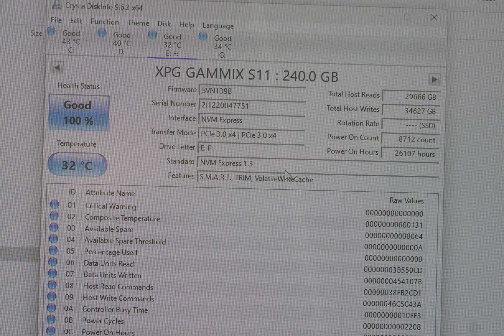 [240GB] SSD NVMe m.2 Adata XPG 250GB / Вкл.ДДС