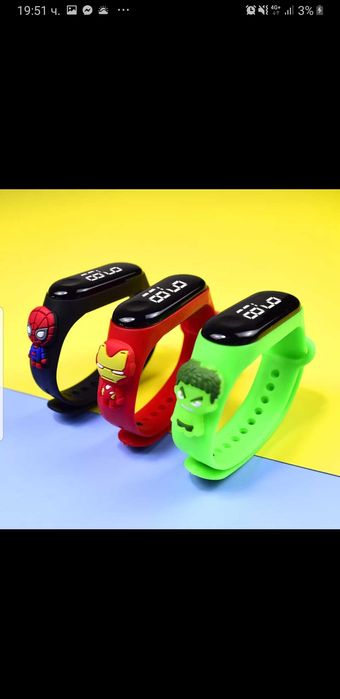 LED часовник Спайдърмен, Хълк и Елза от Замръзналото кралство