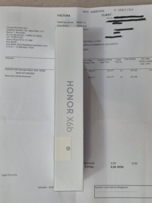 Vând Honor x6b 128 GB BLACK