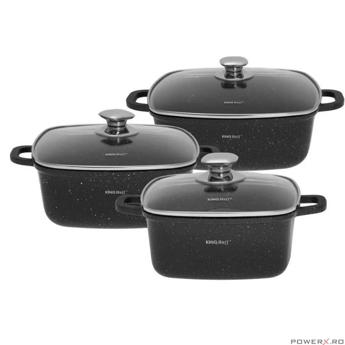 Set de 3 vase termorezistente pentru cuptor, strat antiaderent, cu