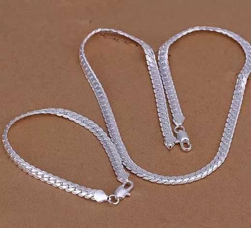 Красивые мужские комплекты  (цепочка и браслет), родирование серебром