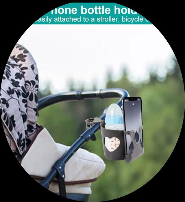 Поставка за шише, бутилка, чашка и телефон