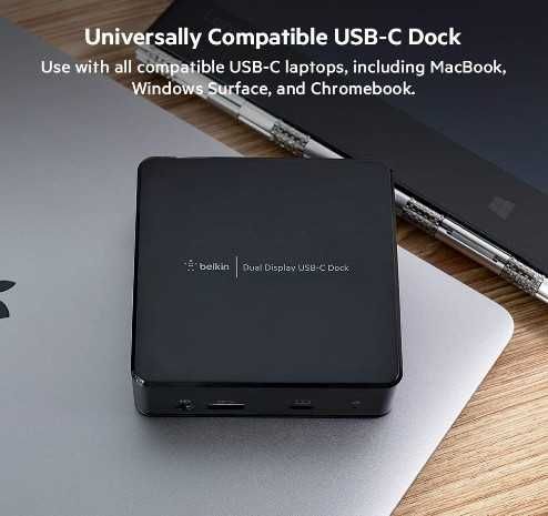 Докинг станция Belkin USB-C Dual Display, цвят: черно