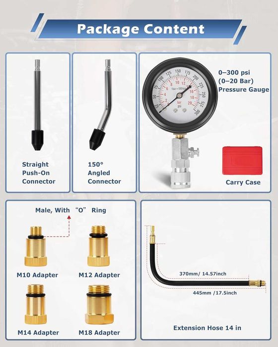 Kit Testare Compresie Motor Benzina 8 Piese cu Adaptoare