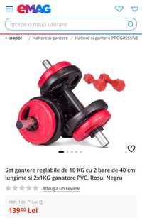 Set gantere reglabile 10 kg + 2 x 1 kg. Pret 8,3 ron/kg.