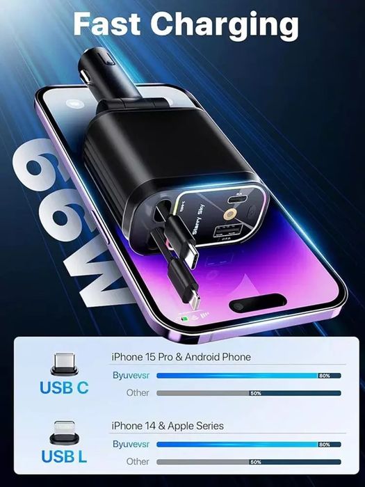 Starlight Retractable Car Charger telefon zaryadlash uchun moshina zar