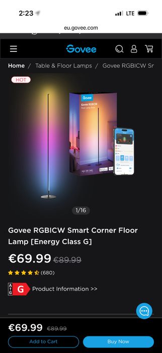 Govee RGBICW Интелигентна ъглова подова лампа . Модел: H6076