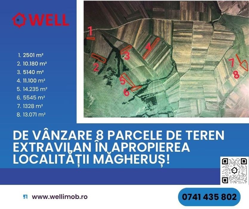 De vânzare 8 parcele de teren extravilan în apropierea loc. Măgheruș!