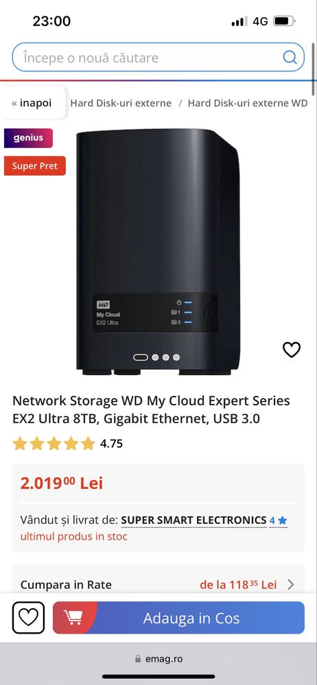 Network Storage WD My Cloud Expert Series EX2 Ultra 8TB sigilat