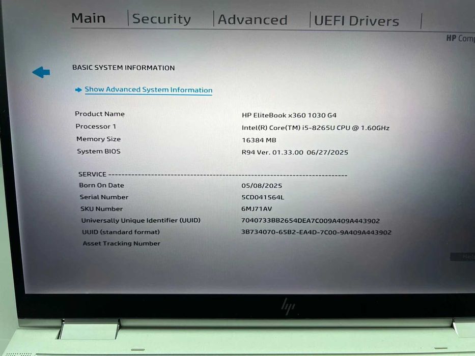 Laptop SH HP EliteBook x360 i5-8265 16gb RAM SSD 256 CONVERTIBLE TOUCH